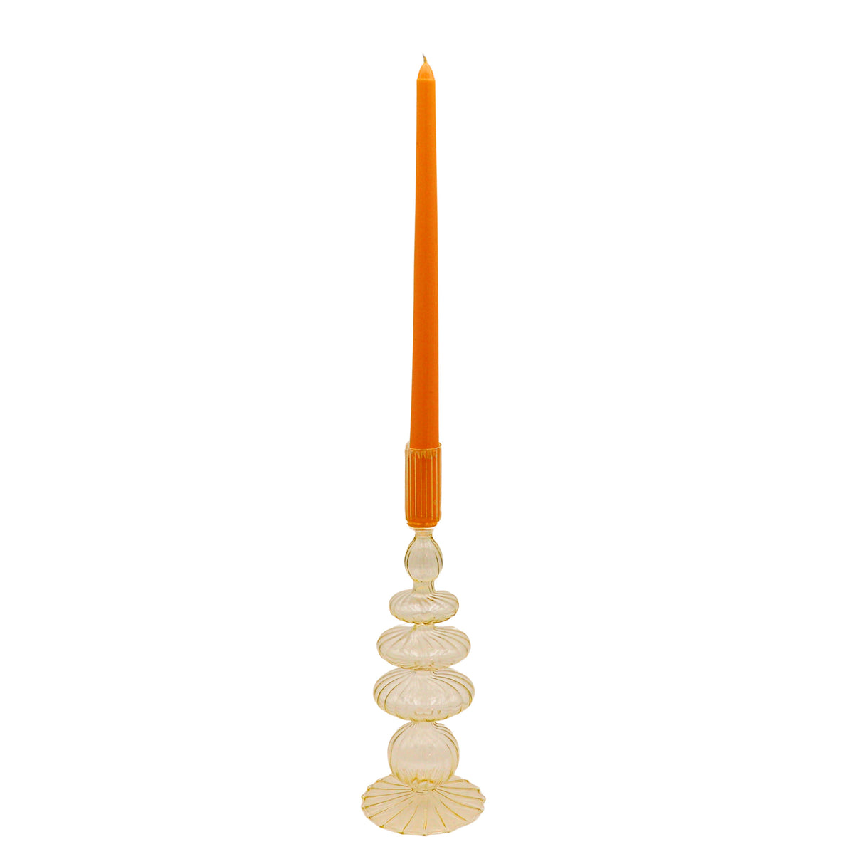 Buttercream Yellow Ribbed Glass Candle Holders – Pair