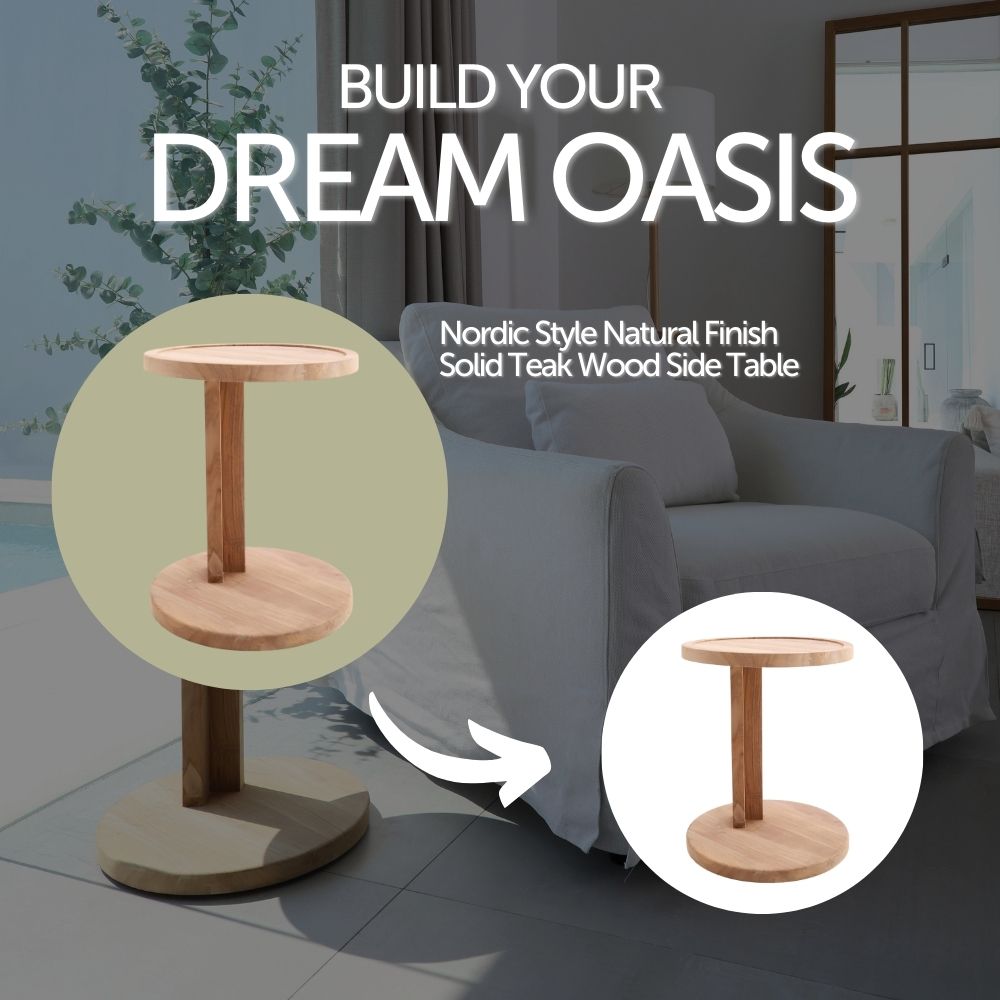 Cabo Natural Teak C Shaped Side Table-Parc Decor