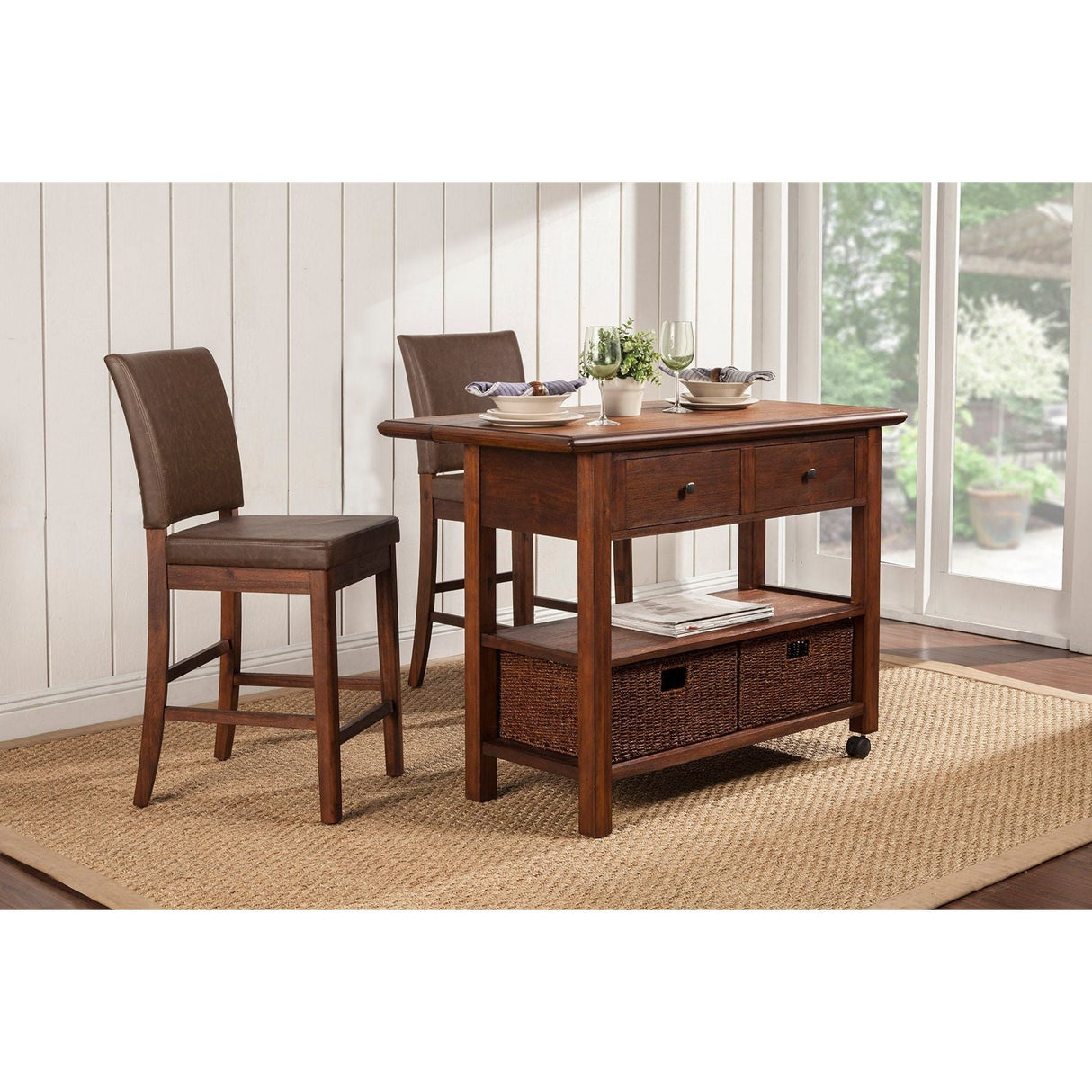 Caldwell Kitchen Cart, Antique Cappuccino-Coffee & Cocktail Tables-Parc Decor