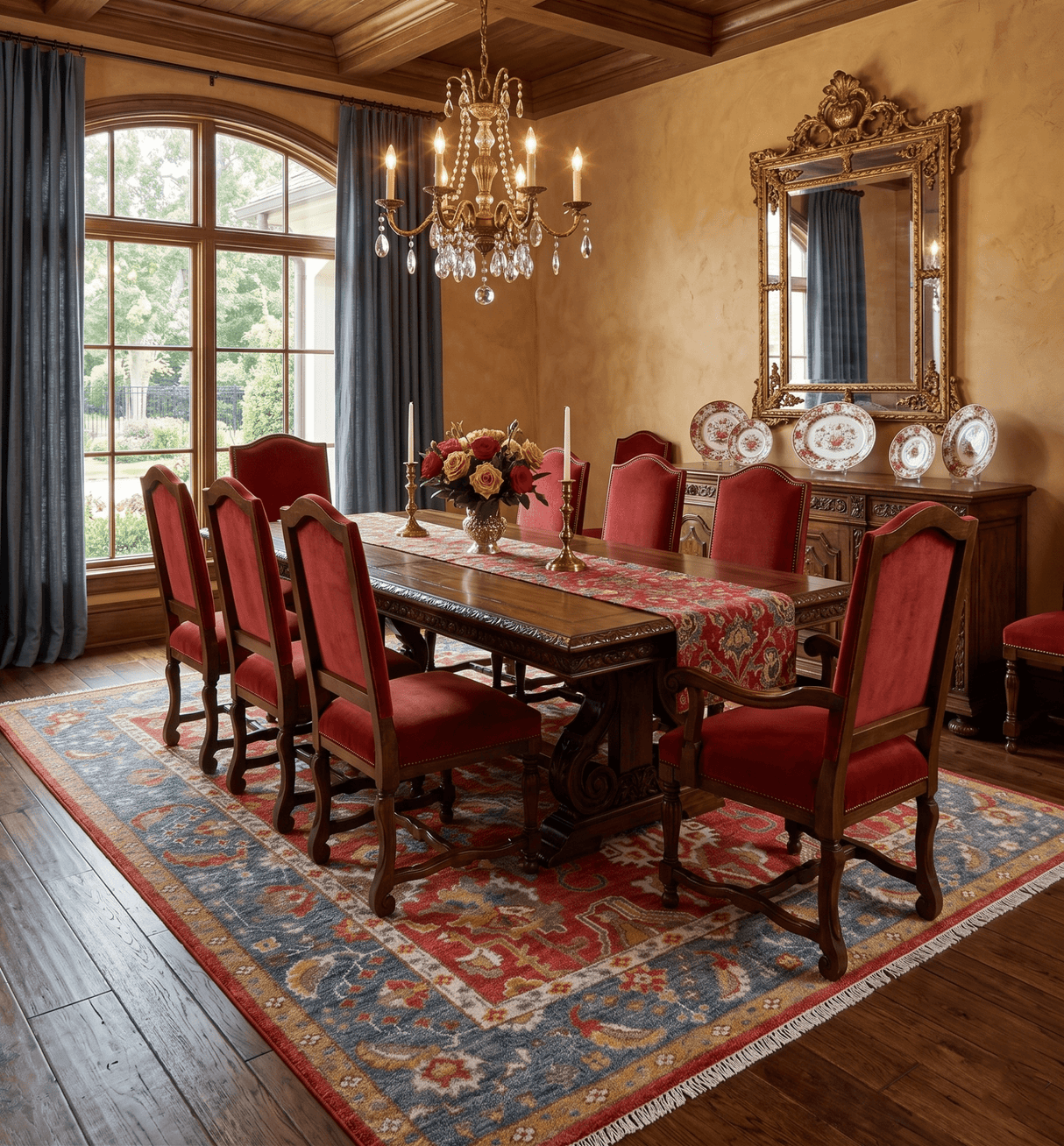 Cali Hand Knotted Turkish Design Rust And Blue Wool Rug