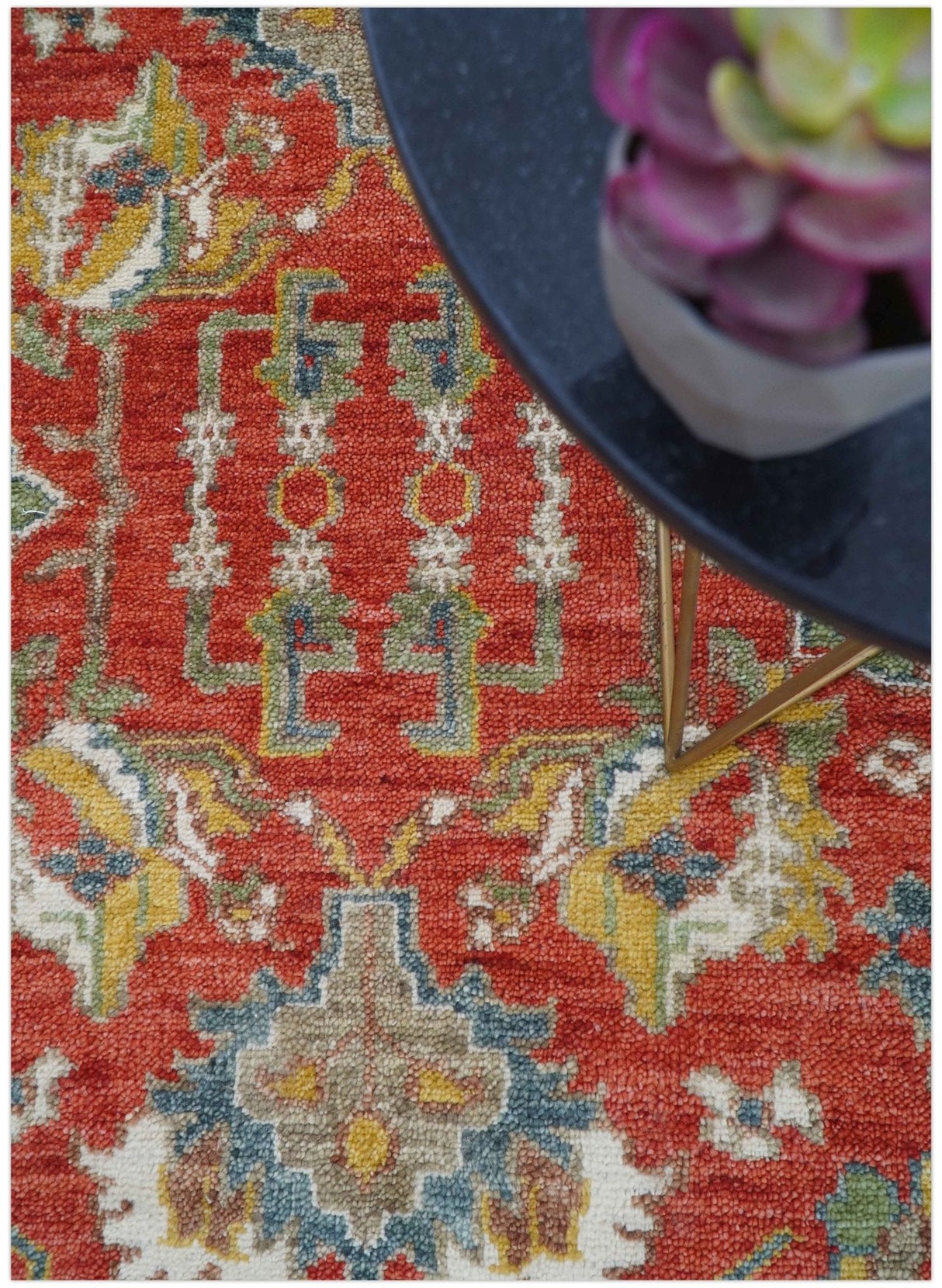 Cali Hand Knotted Turkish Design Rust And Blue Wool Rug