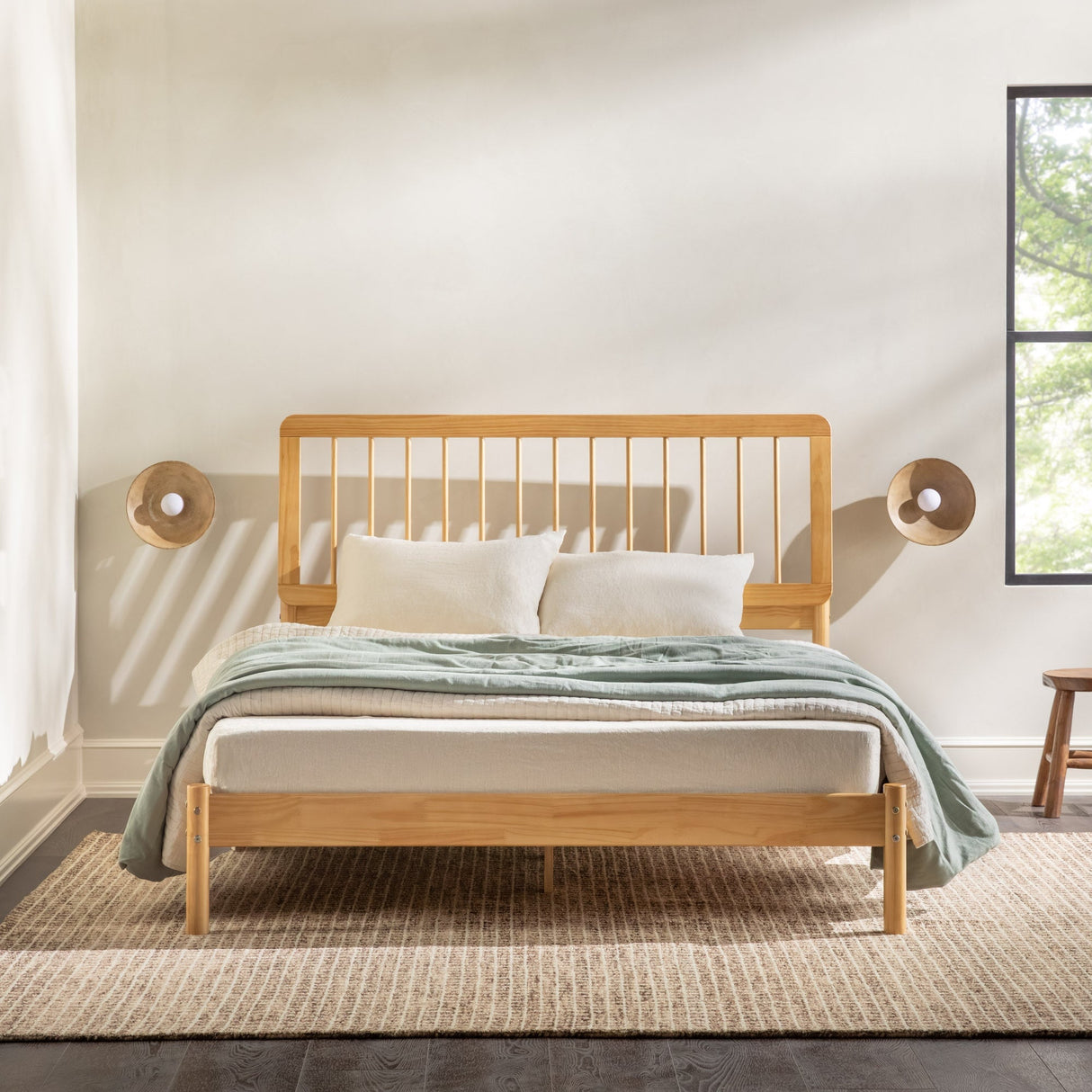 Cama Mid-Century Modern Solid Wood Spindle Bedframe-Bedroom-Parc Decor