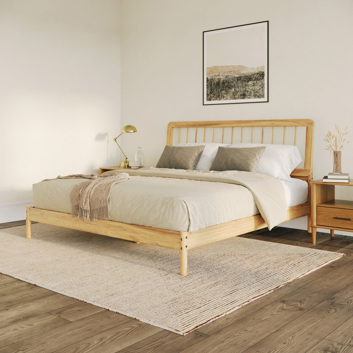 Cama Mid-Century Modern Solid Wood Spindle Bedframe-Bedroom-Parc Decor