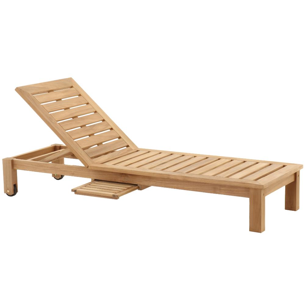 Cancun Natural Teak Outdoor Chaise Lounger with Side Table-Parc Decor