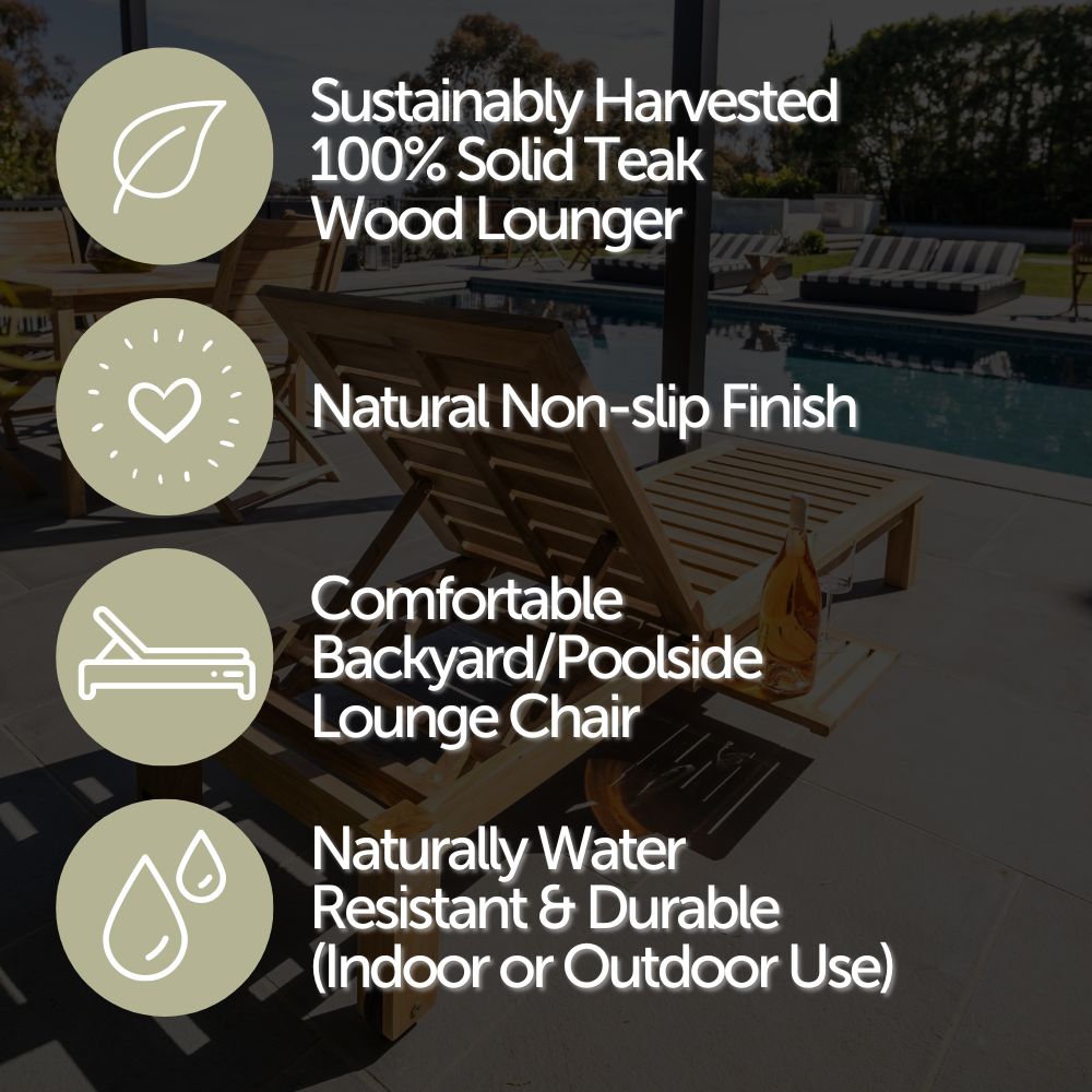 Cancun Natural Teak Outdoor Chaise Lounger with Side Table-Parc Decor