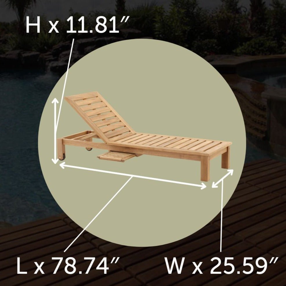 Cancun Natural Teak Outdoor Chaise Lounger with Side Table-Sunlounger-Parc Decor