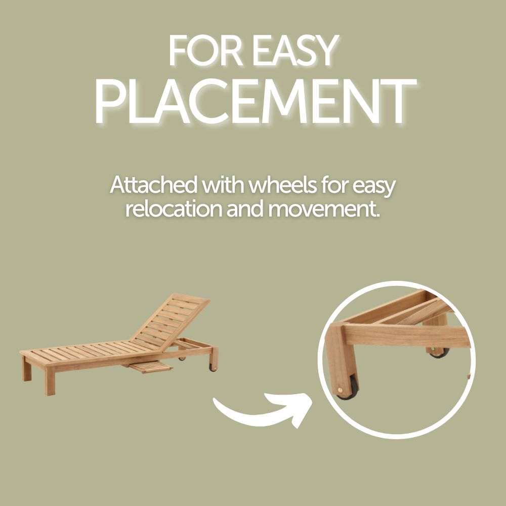 Cancun Natural Teak Outdoor Chaise Lounger with Side Table-Sunlounger-Parc Decor