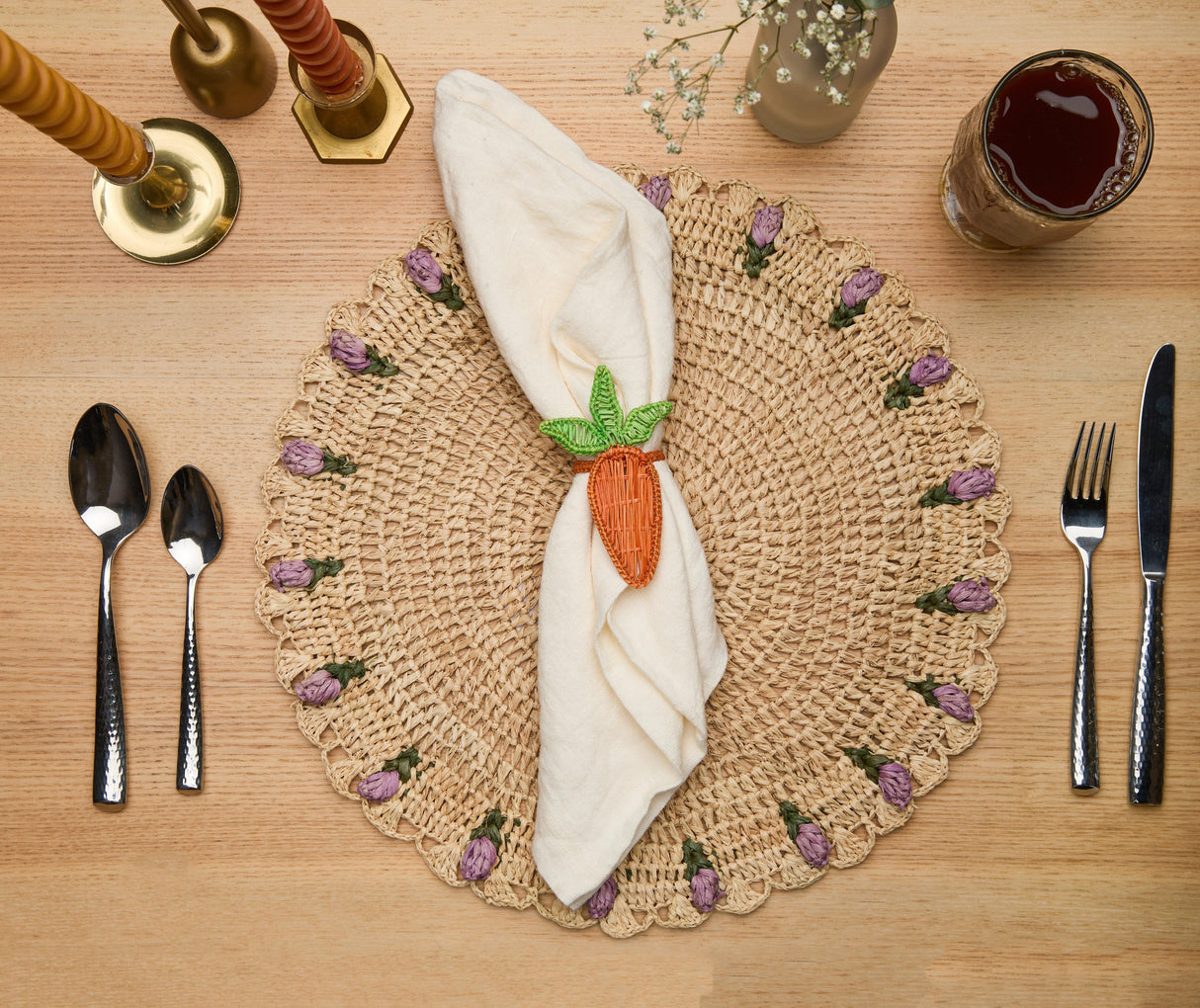 Carrot Napkin Ring β 3.5β Handwoven Iraca Palm β Artisan Spring Table Decor from Colombia-Napkins-Parc Decor