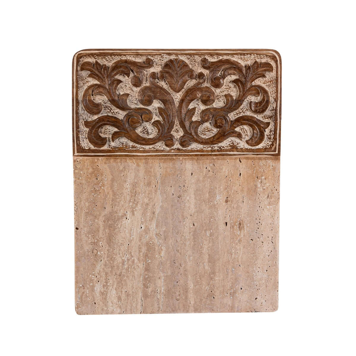 Carved Wood and Marble Cutting Board with Ornate Detail-Serving Tray-Parc Decor