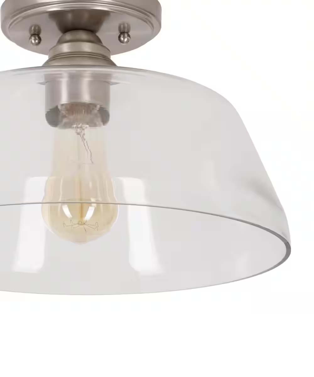 Catalina 13"W 1-Light Semi Flush Mount Vintage Light Fixture Brushed Nickel Finish with Glass Shade-Semi Flush Mount-Parc Decor