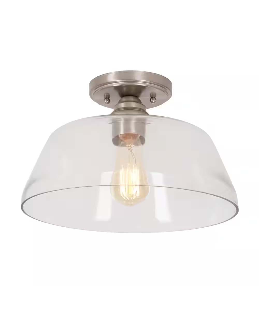 Catalina 13"W 1-Light Semi Flush Mount Vintage Light Fixture Brushed Nickel Finish with Glass Shade-Semi Flush Mount-Parc Decor
