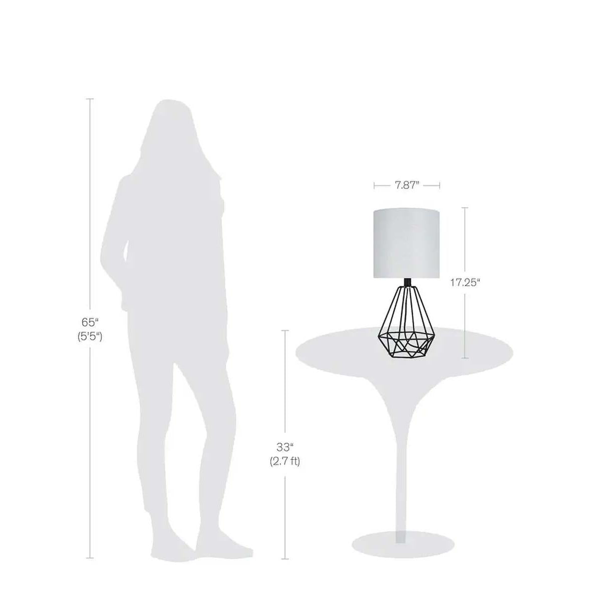 Catalina 18"H Metal Geometric Cage Matte Black Finish Table Lamp with White Linen Drum Shade