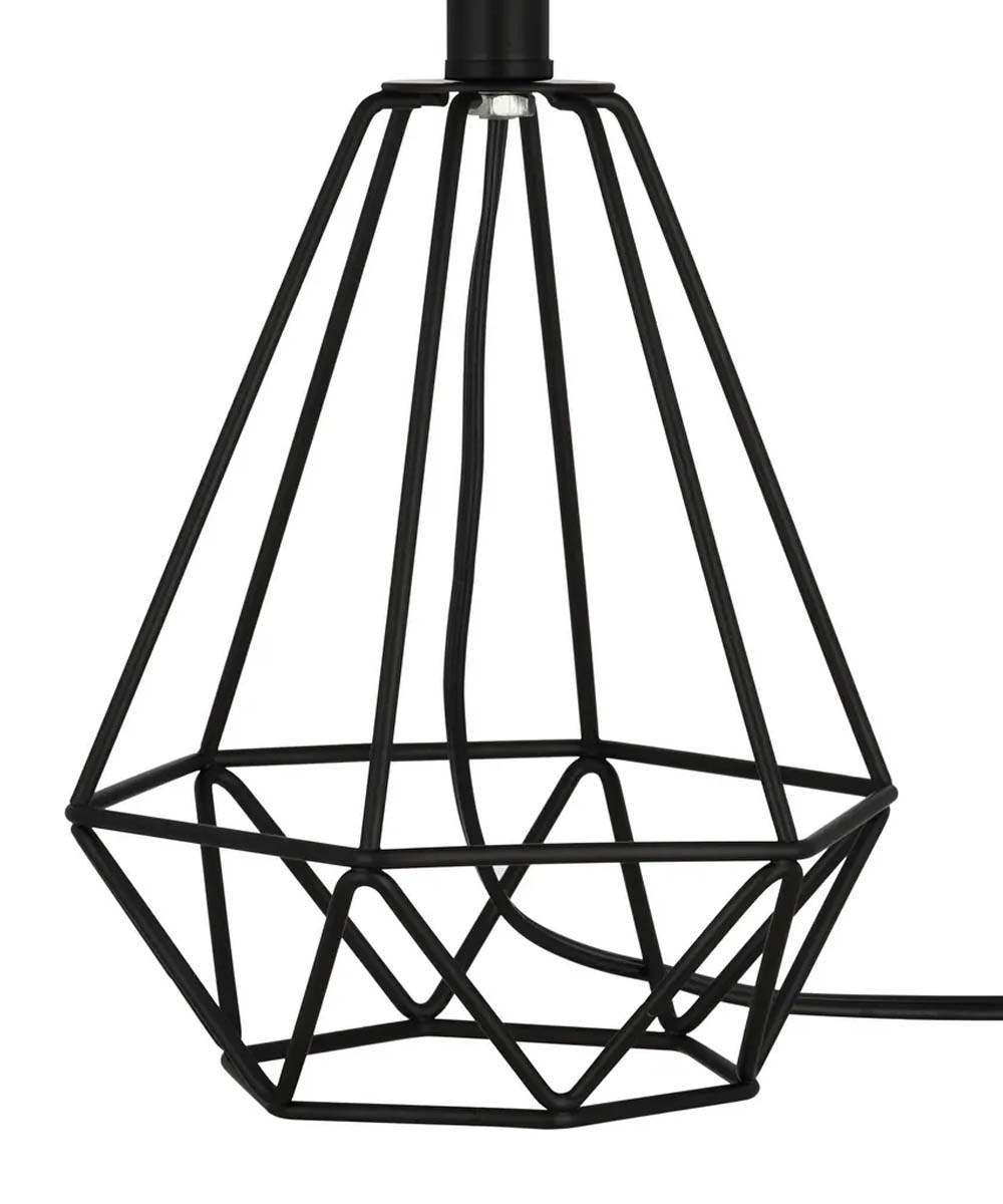 Catalina 18"H Metal Geometric Cage Matte Black Finish Table Lamp with White Linen Drum Shade-Table Lamp-Parc Decor