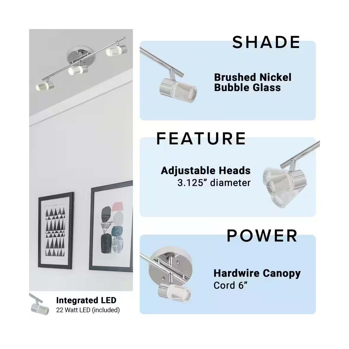 Catalina 19"W 3-Light LED Track Bar Light Fixture Brushed Nickel with Bubble Glass Shades