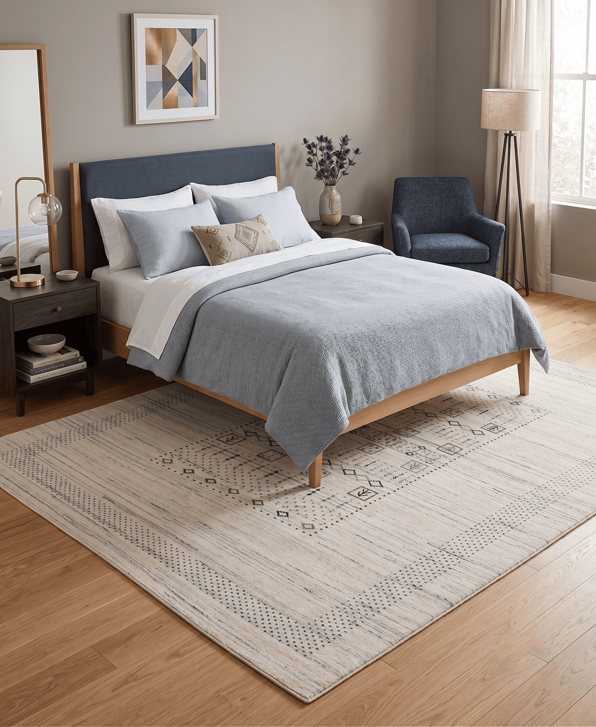 Center Pattern Natural Hand Loomed Wool Area Rug