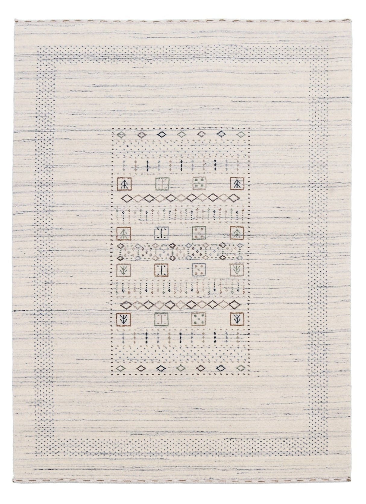 Center Pattern Natural Hand Loomed Wool Area Rug