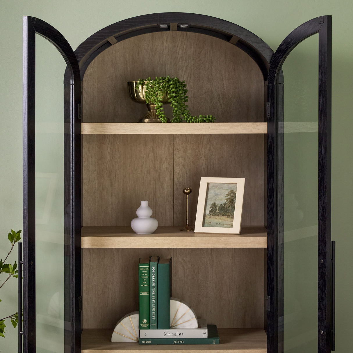Chantelle Modern Arched Bookshelf with Glass Doors-Home Office-Parc Decor