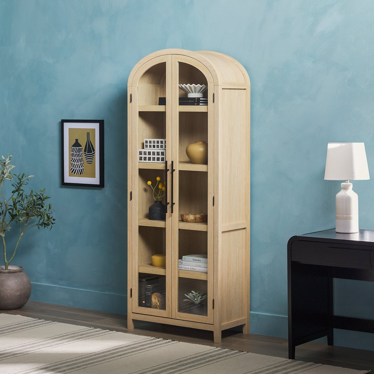 Chantelle Modern Arched Bookshelf with Glass Doors-Home Office-Parc Decor