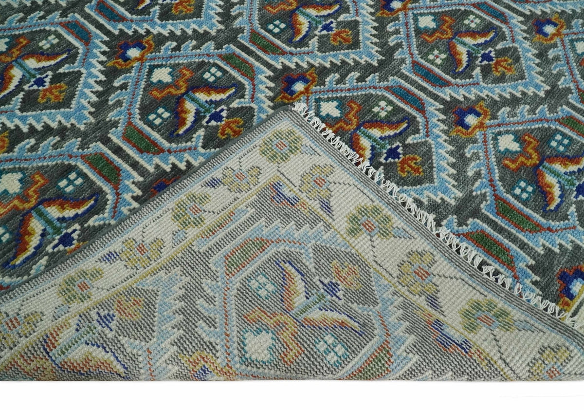 Charcoal And Blue Traditional Hand Knotted Multi Size Wool area Rug