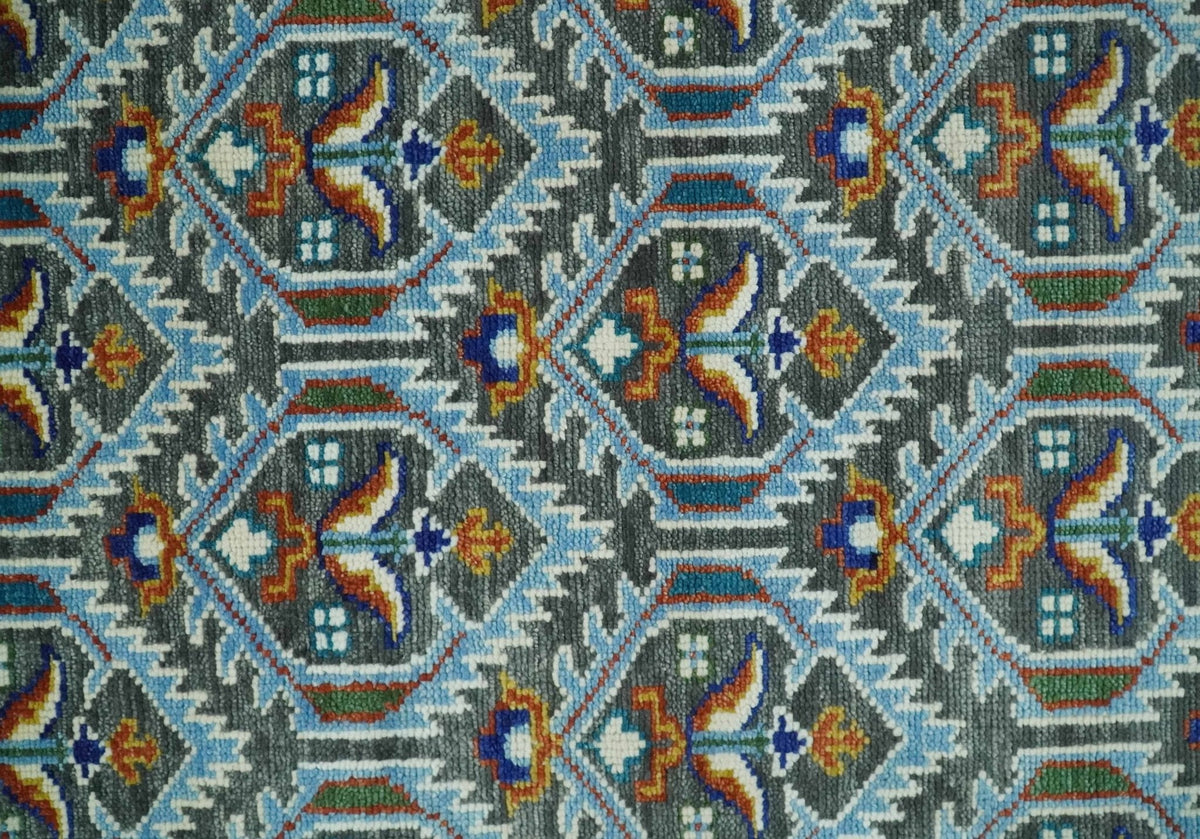 Charcoal And Blue Traditional Hand Knotted Multi Size Wool area Rug