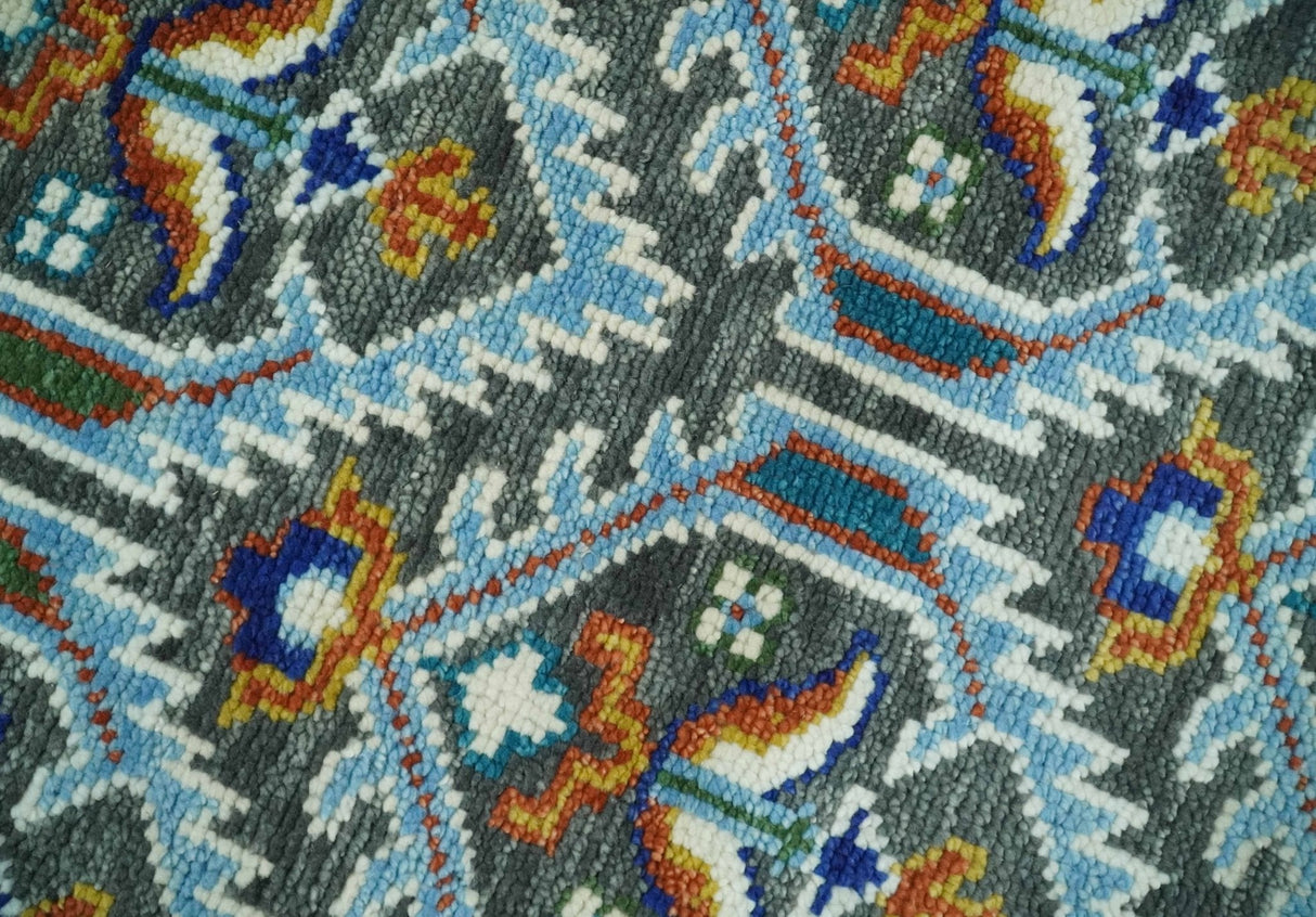 Charcoal And Blue Traditional Hand Knotted Multi Size Wool area Rug