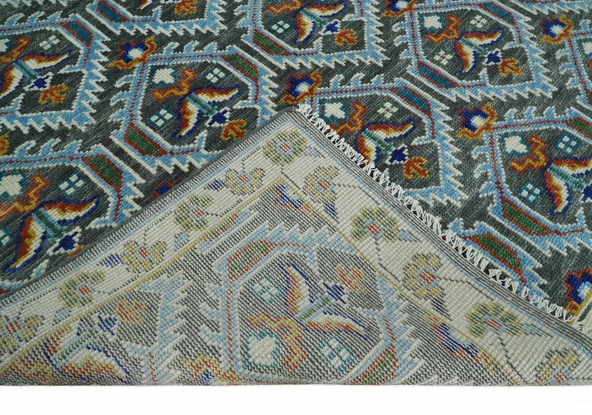Charcoal And Blue Traditional Hand Knotted Multi Size Wool area Rug