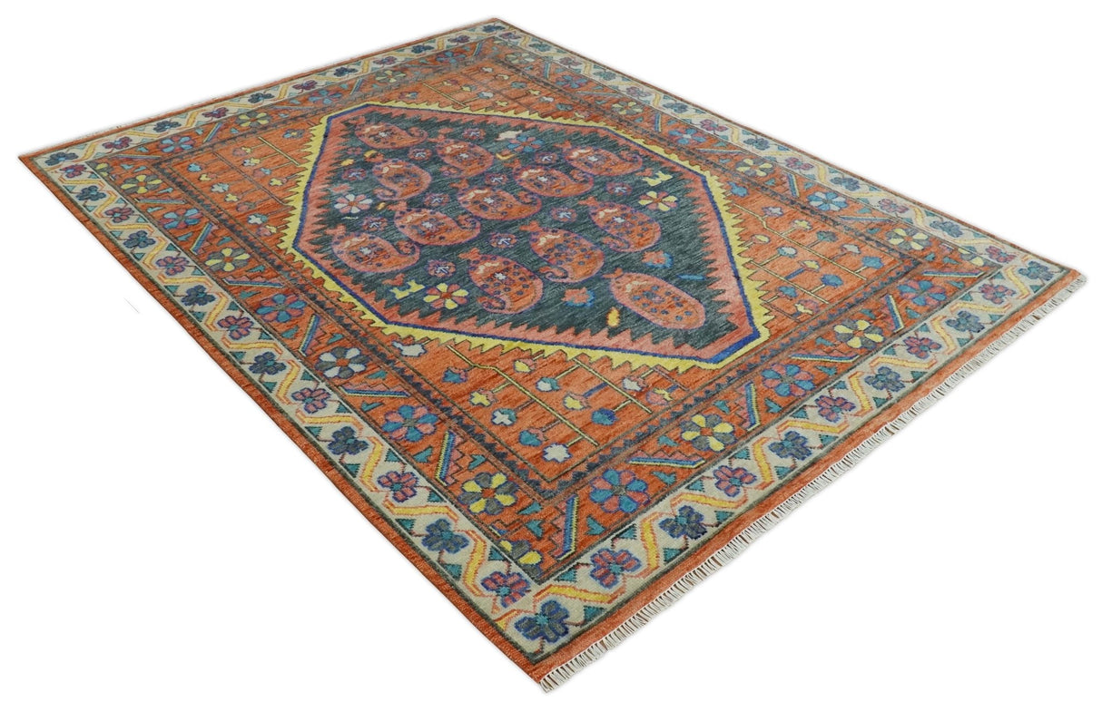 Charcoal And Rust Traditional Design Heriz Hand Knotted wool Area Rug