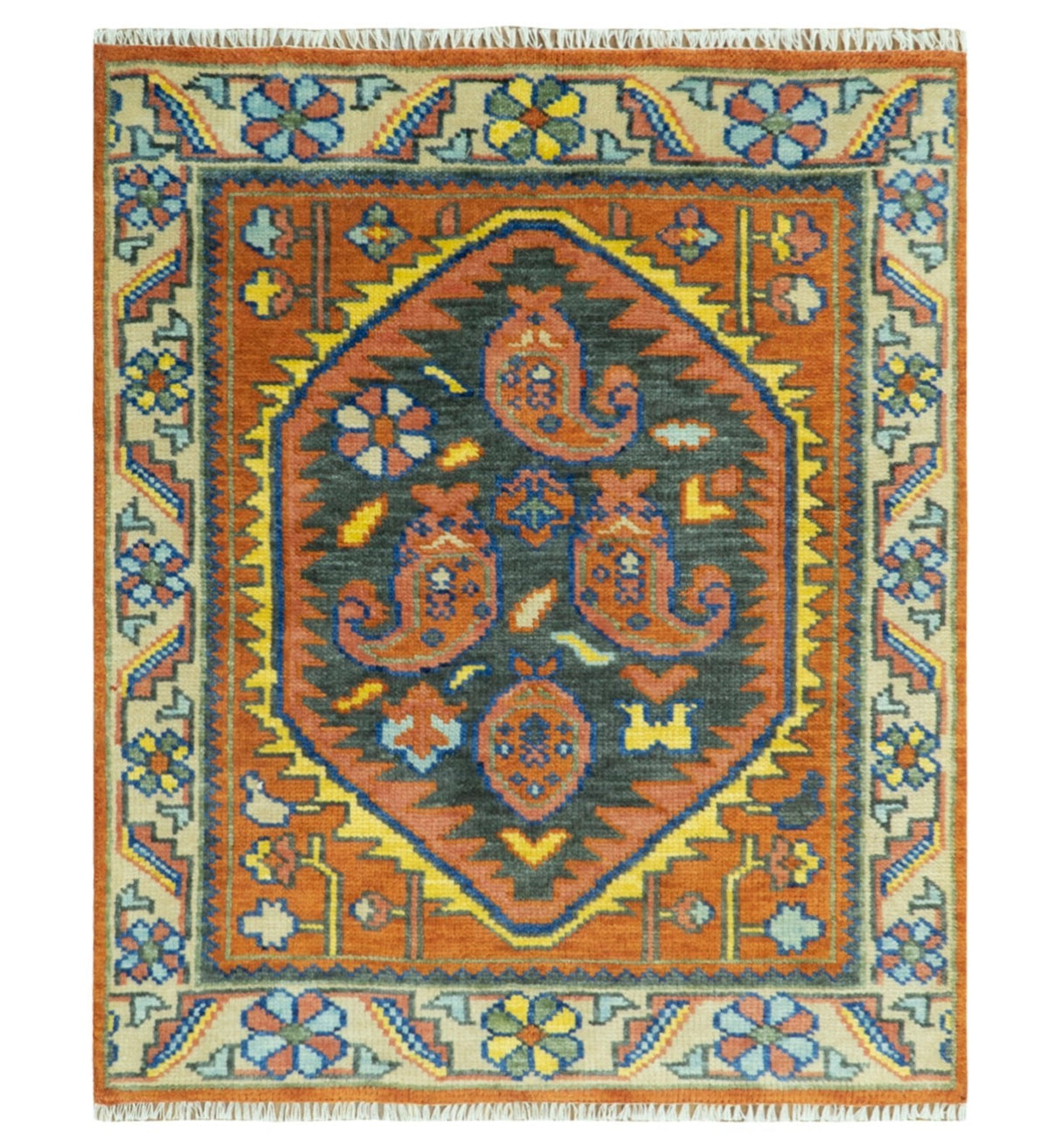 Charcoal And Rust Traditional Design Heriz Hand Knotted wool Area Rug