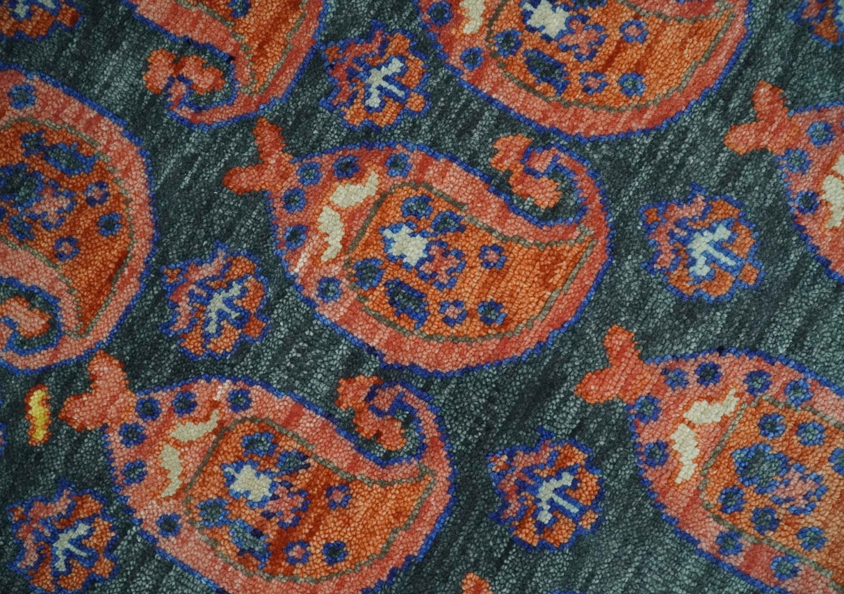 Charcoal And Rust Traditional Design Heriz Hand Knotted wool Area Rug