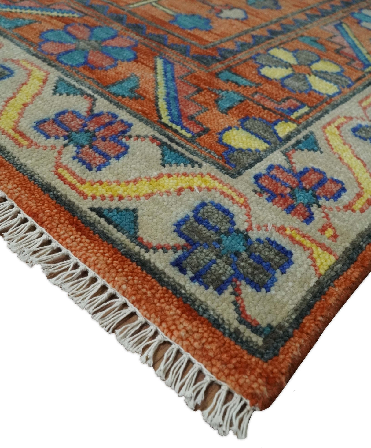 Charcoal And Rust Traditional Design Heriz Hand Knotted wool Area Rug