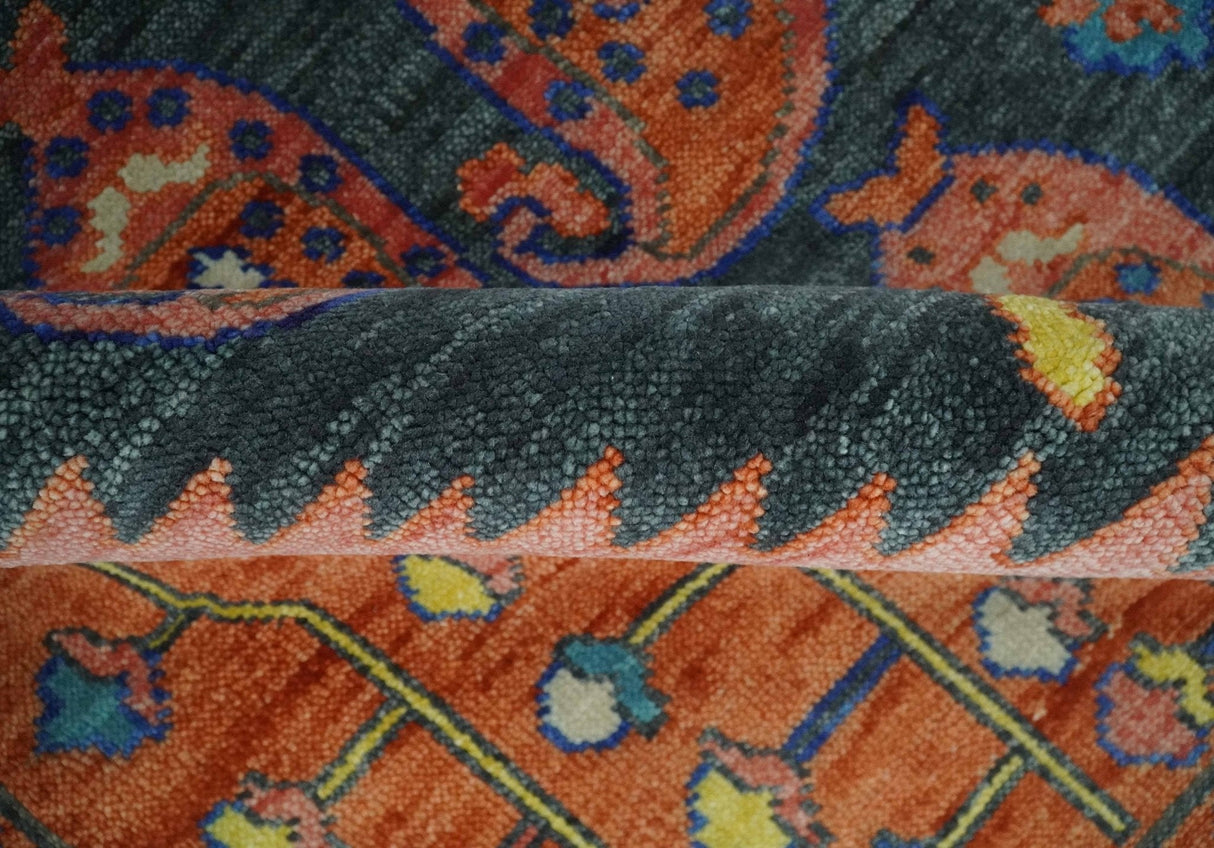 Charcoal And Rust Traditional Design Heriz Hand Knotted wool Area Rug