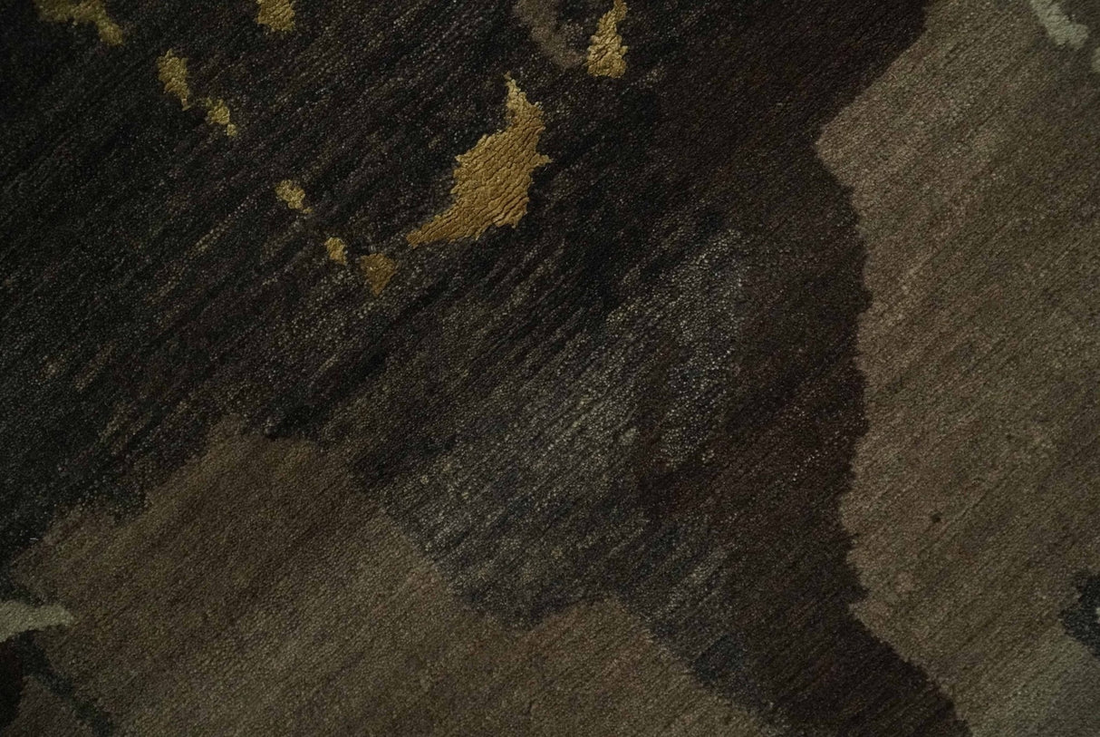 Charcoal, Brown, Beige and Olive Modern Abstract Hand loom 5x6.6 Wool And Art Silk Area Rug-Area Rug-Parc Decor