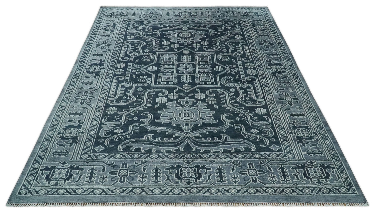 Charcoal, Gray and Silver 9x12 Hand Knotted Traditional Persian Oushak Wool Rug, Accent Rug | TRDCP1083912-Area Rug-Parc Decor