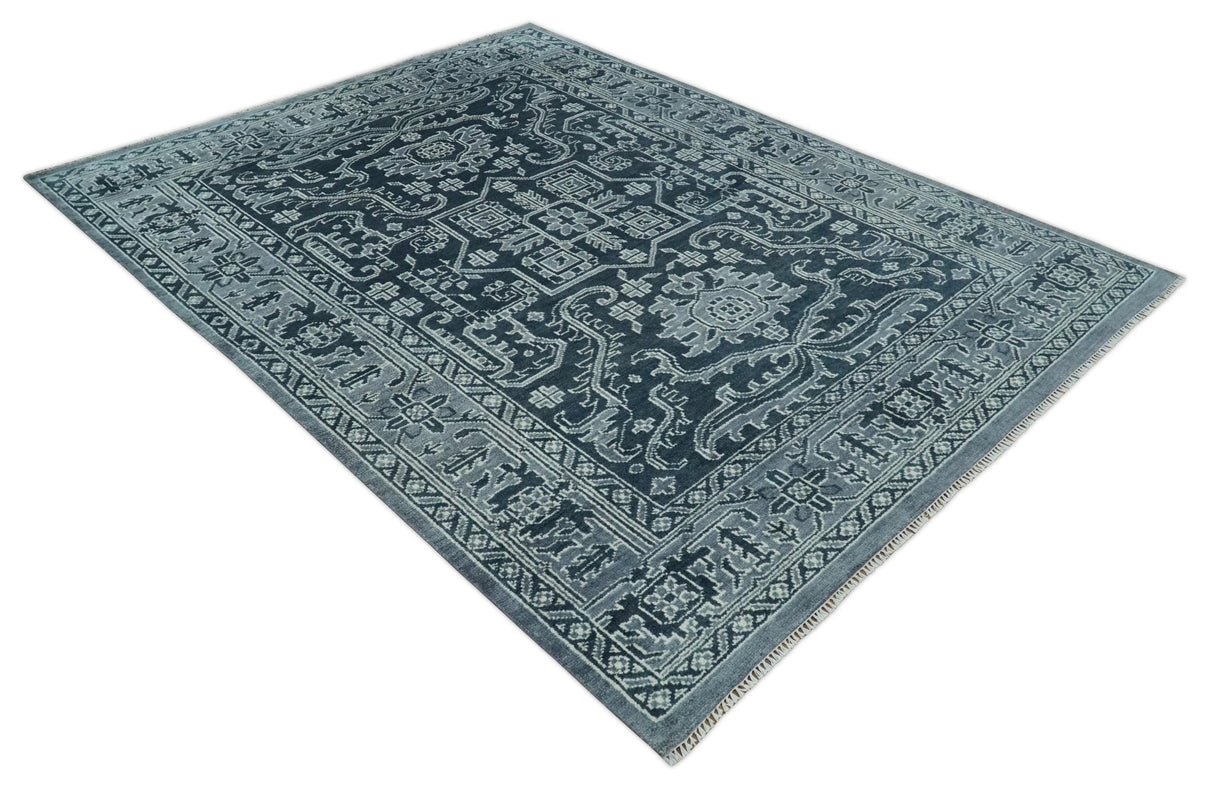 Charcoal, Gray and Silver 9x12 Hand Knotted Traditional Persian Oushak Wool Rug, Accent Rug | TRDCP1083912-Area Rug-Parc Decor