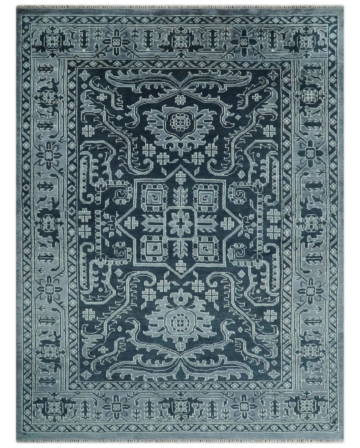 Charcoal, Gray and Silver 9x12 Hand Knotted Traditional Persian Oushak Wool Rug, Accent Rug | TRDCP1083912-Area Rug-Parc Decor
