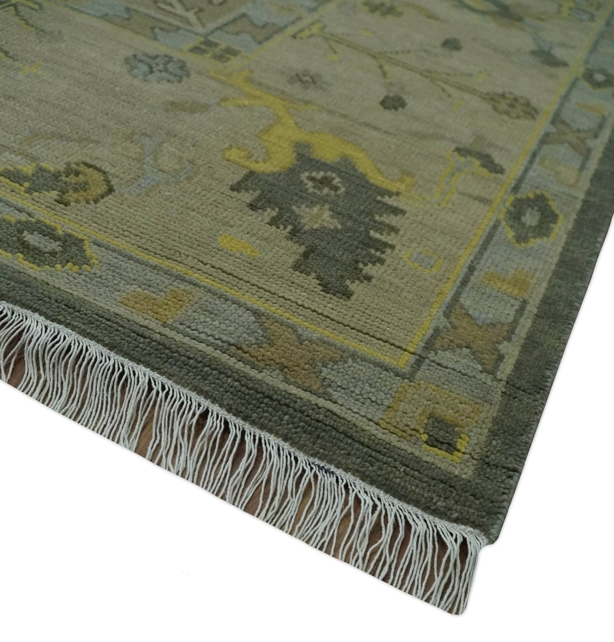 Charcoal, Olive and Mustard Hand knotted Oriental Oushak Custom Made wool Area Rug