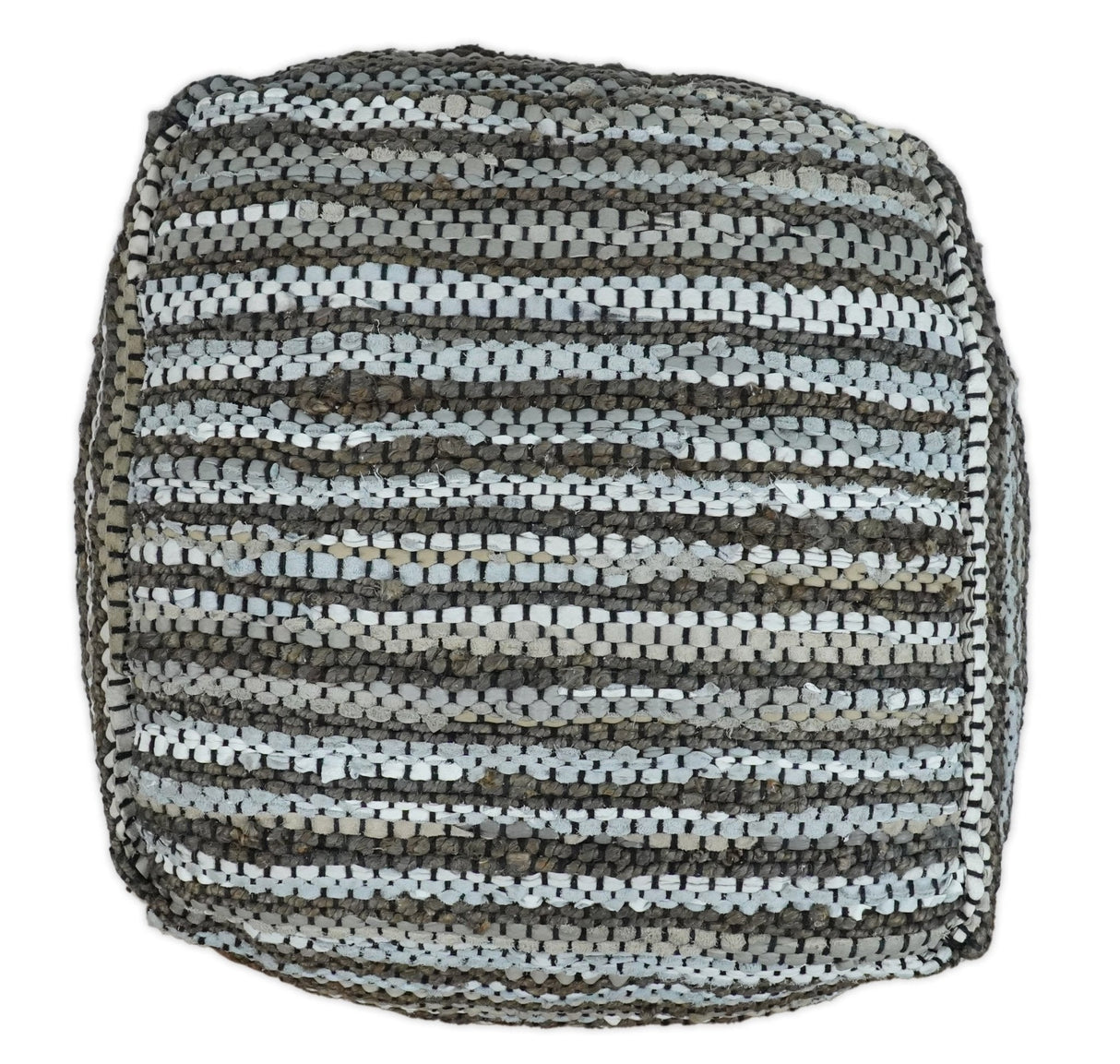 Charcoal, Silver and Ivory Square Jute Pouf Ottoman, Footstool, Side table, Seat , Foot Rest, Living Room, Bedroom, Boho Decor | TRD108-Pouf-Parc Decor