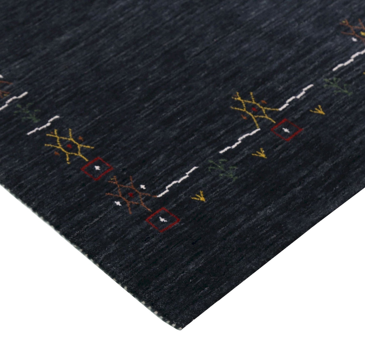 Charcoal Tribal Design Border Hand Loomed Wool Area Rug