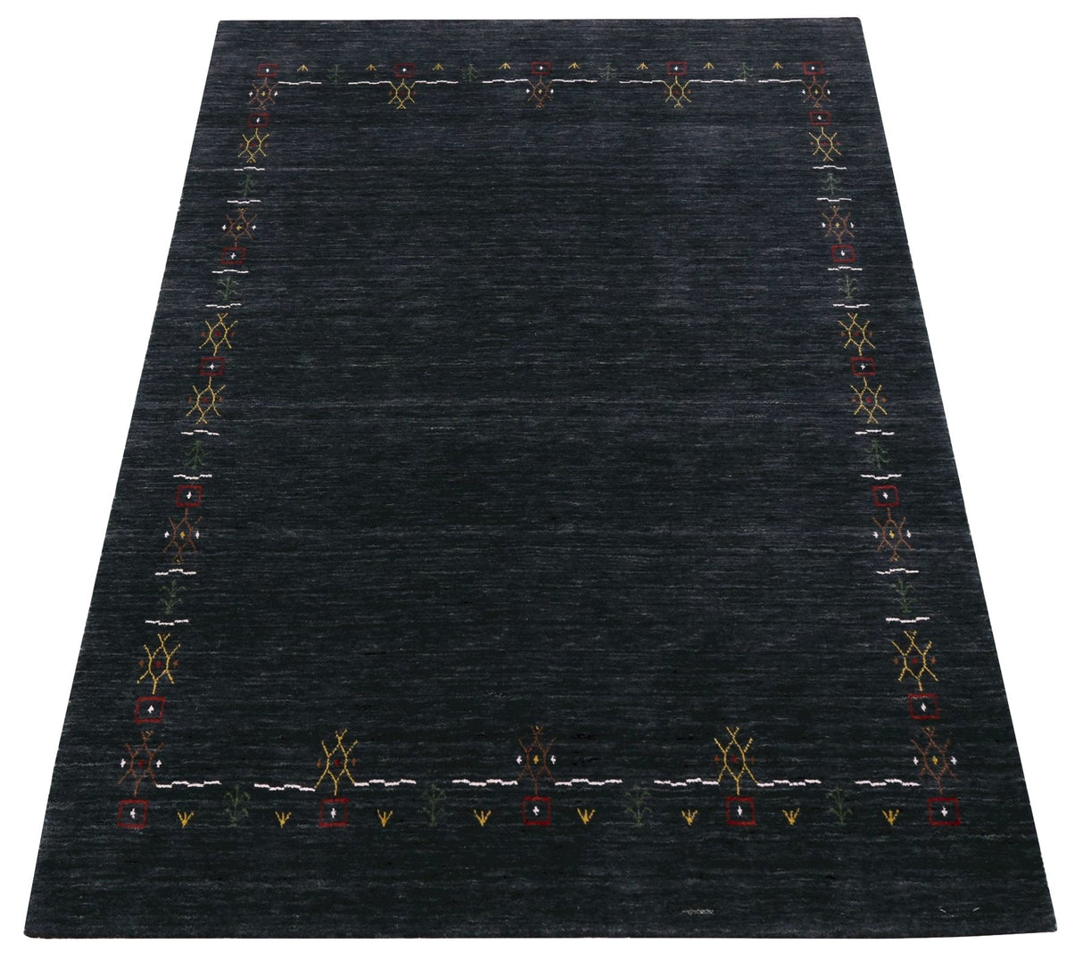 Charcoal Tribal Design Border Hand Loomed Wool Area Rug