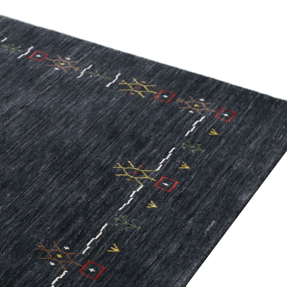 Charcoal Tribal Design Border Hand Loomed Wool Area Rug