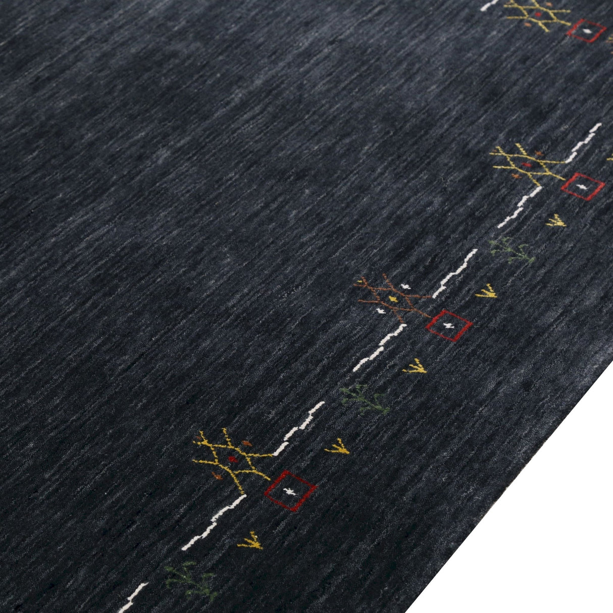 Charcoal Tribal Design Border Hand Loomed Wool Area Rug