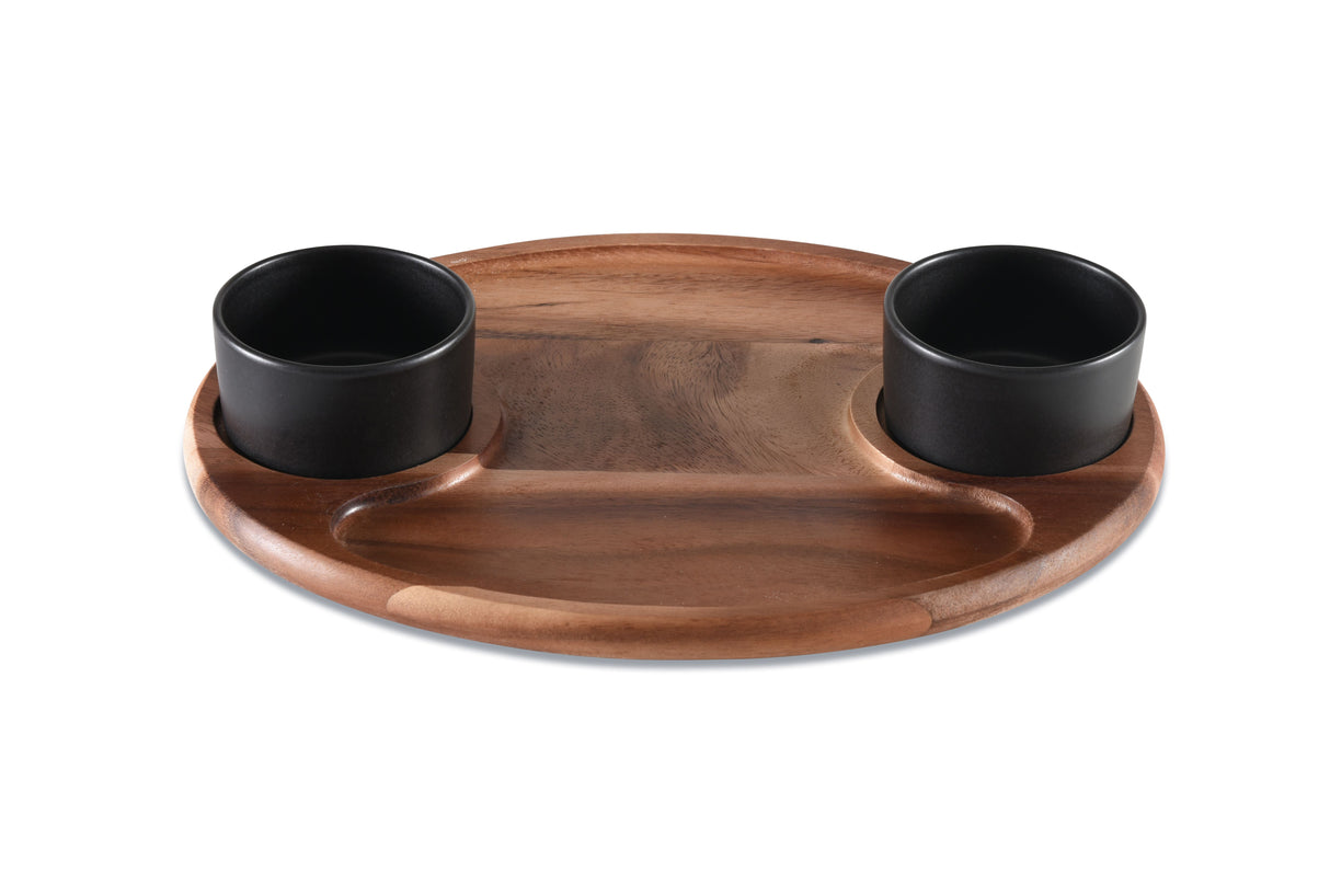 Charcuterie / Serving Tray w/ 2 Ceramic Bowls w/ Lids-Serving Tray-Parc Decor