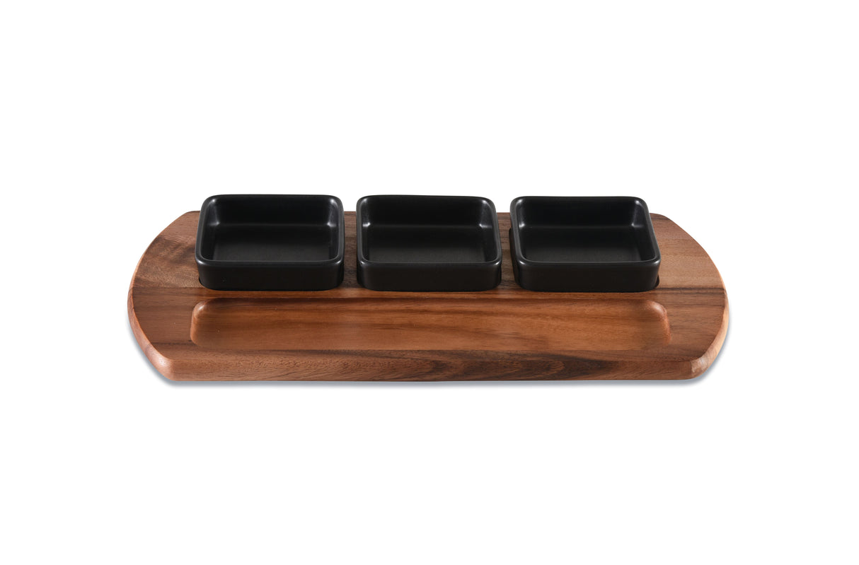 Charcuterie / Serving Tray w/ 3 Square Ceramic Bowls-Serving Tray-Parc Decor