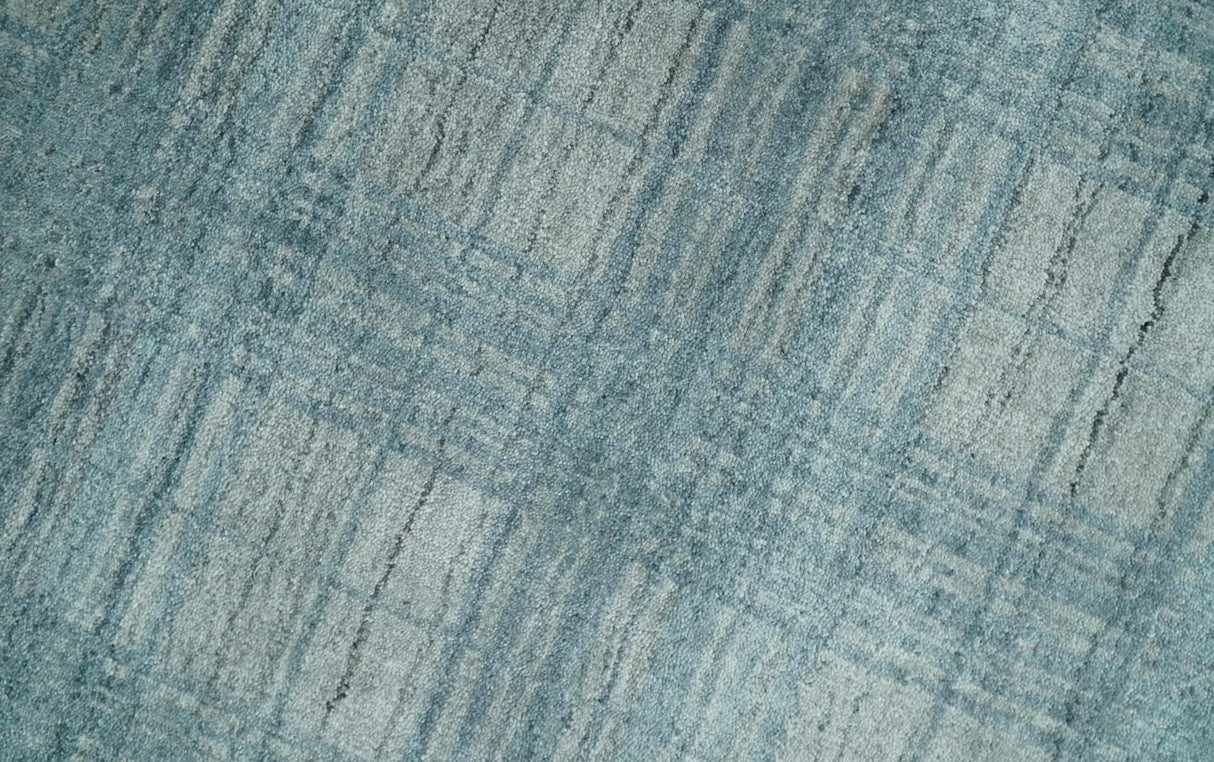 Checkered Blue and Gray 8x10 Hand Made Blended Wool Flatwoven Area Rug