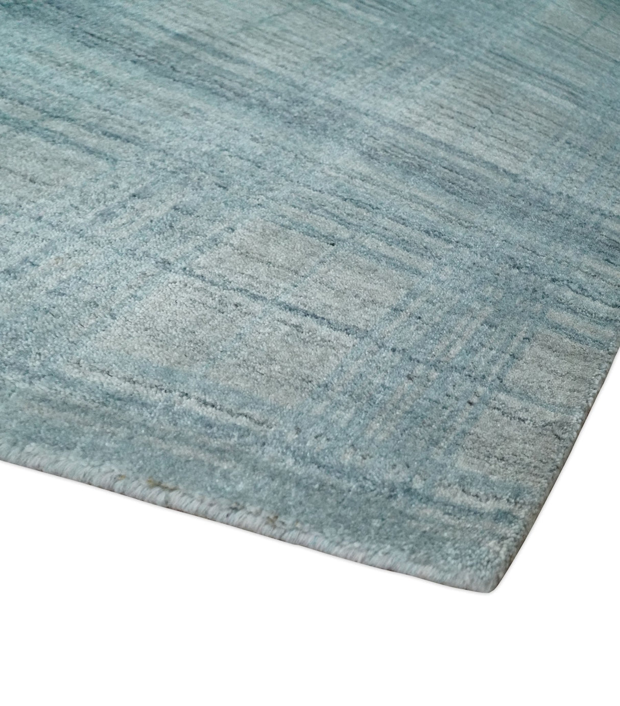Checkered Blue and Gray 8x10 Hand Made Blended Wool Flatwoven Area Rug