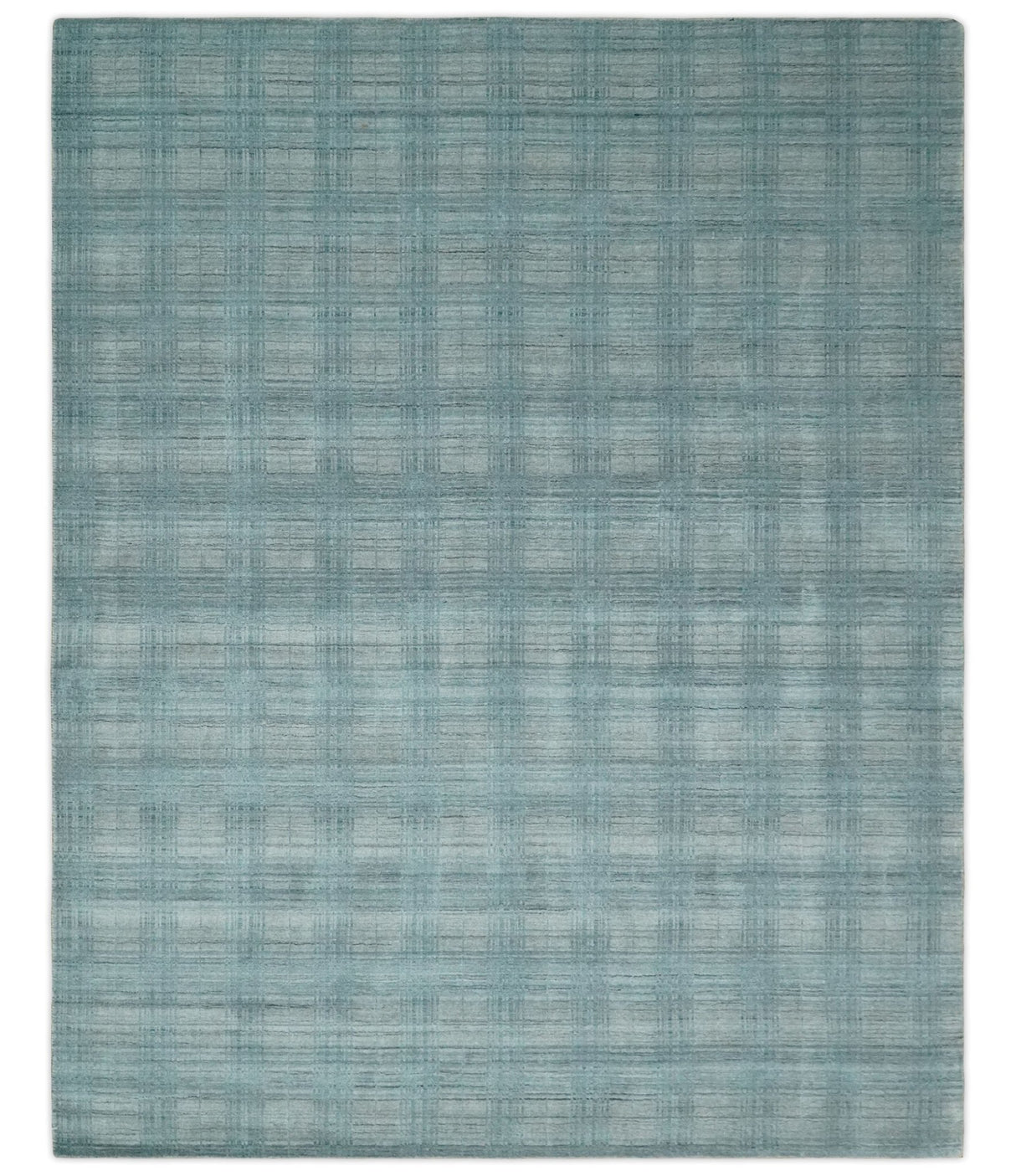 Checkered Blue and Gray 8x10 Hand Made Blended Wool Flatwoven Area Rug