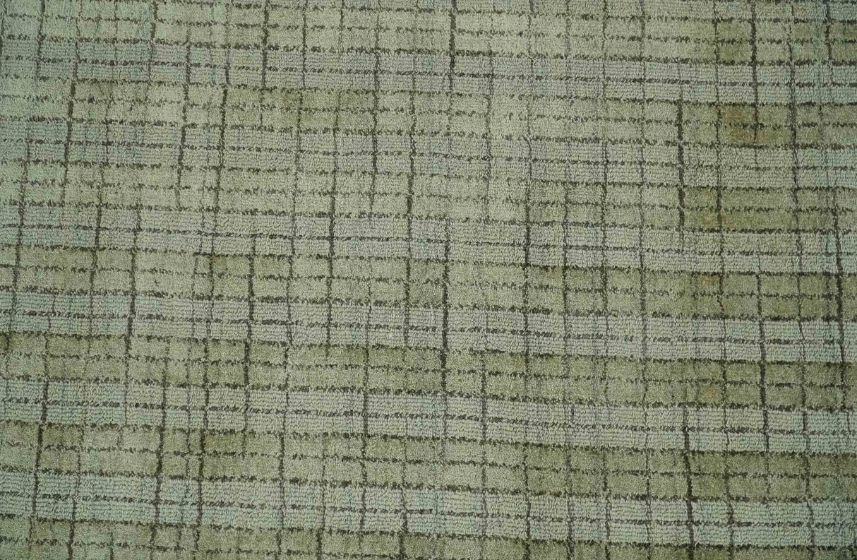 Checkered Olive Green & Beige 8x10 Hand Made Blended Wool Flatwoven Area Rug
