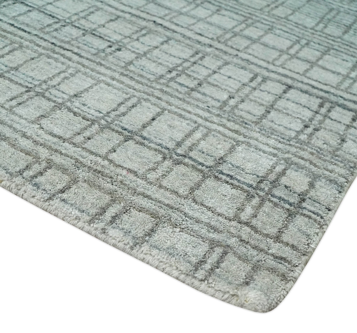 Checkered Silver, Brown and Gray 8x10 Hand Made Blended Wool Area Rug