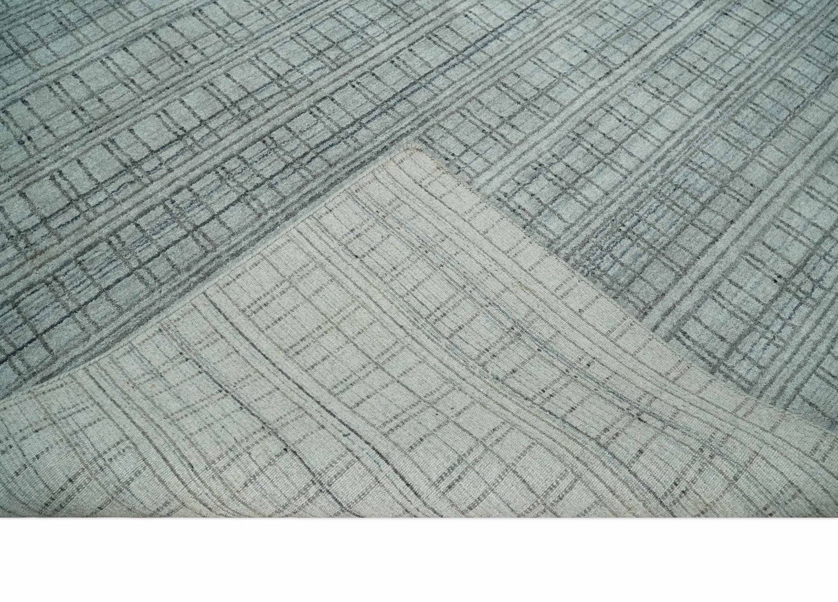Checkered Silver, Brown and Gray 8x10 Hand Made Blended Wool Area Rug
