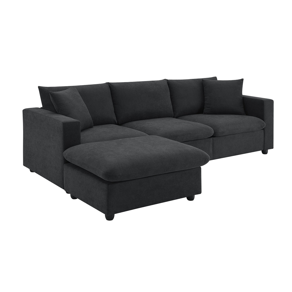 Chenille Black Modern L-shape Sectional Sofa Ottoman-sofa-Parc Decor